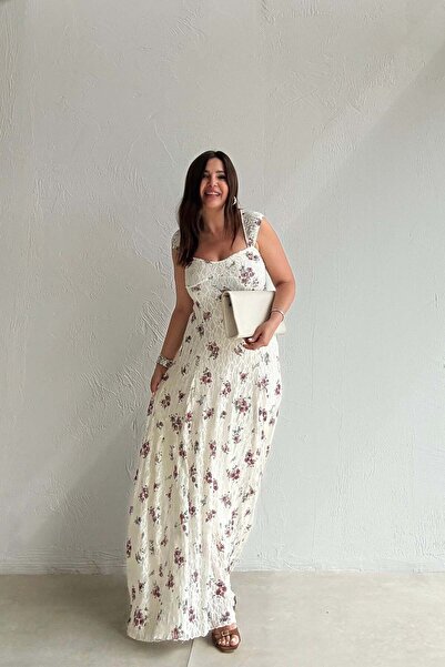 ELVAN TOLON Romantic Floral Dress Ecru