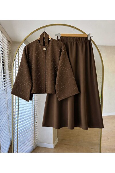 MODA VEDAT Ženska bluza sa kamenim detaljima i set suknje -0500