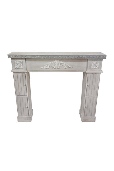 Decorer Decorative fireplace mask, grey white wood 120 x 23.5 x 101 cm