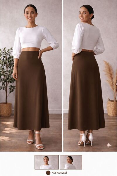 AL&SU BUTİK Women's Viscose A-Line Long Length Zippered Skirt