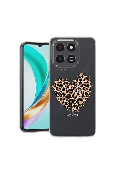 bestcase Διαφανής Λεπτή Θήκη Σιλικόνης Συμβατή με Honor X6c, Καρδιά Λεοπάρδαλ...