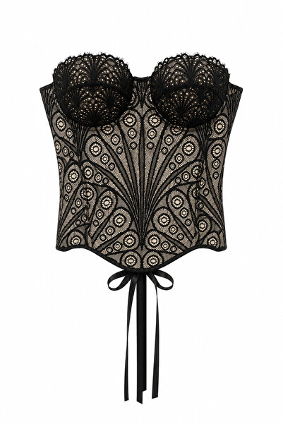 HAZELANNA Contrast Lace Premium Black Corset
