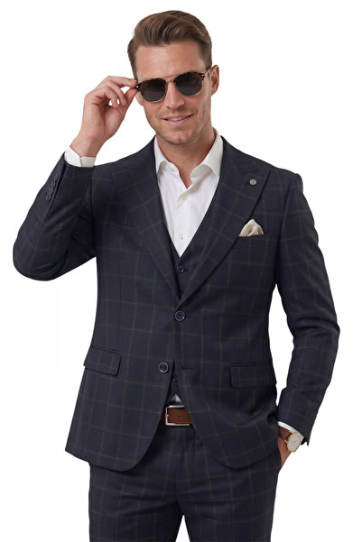 DeepSEA Costum slim fit pentru bărbați, albastru marin închis, 3 piese – Cost...