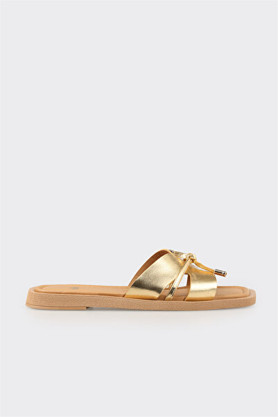 Elle Shoes Gold Deri Kadın Terlik