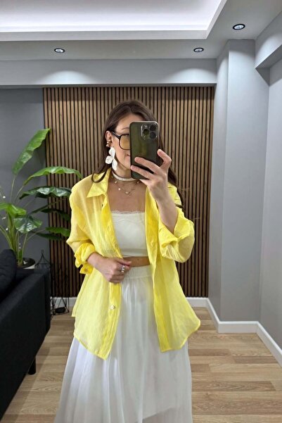 Banu Angay Silky Textured Oversize Shirt Yellow