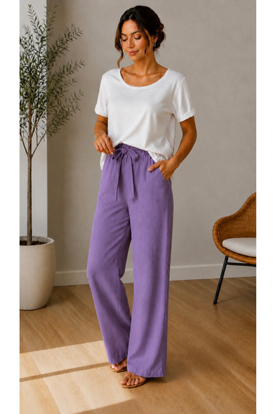 Hayalet Sofia Linen Palazzo Trousers – Comfortable Fit Women's Trousers with ...