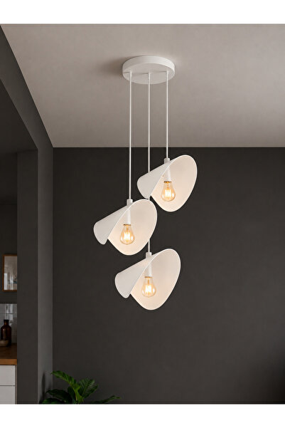 avizade VELARİS Beyaz Metal 3'lü Sarkıt Avize – Minimalist Modern Salon Aydın...