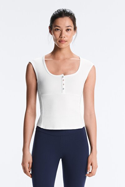 Oysho Sleeveless rib T-shirt with cotton and modal buttons