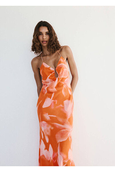 MANGO Woman Çiçek desenli dökümlü elbise
