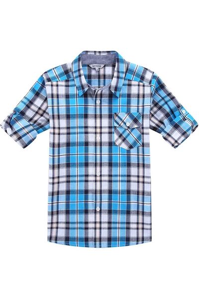 Bienzoe Boys' Cotton Plaid Button Down Shirt