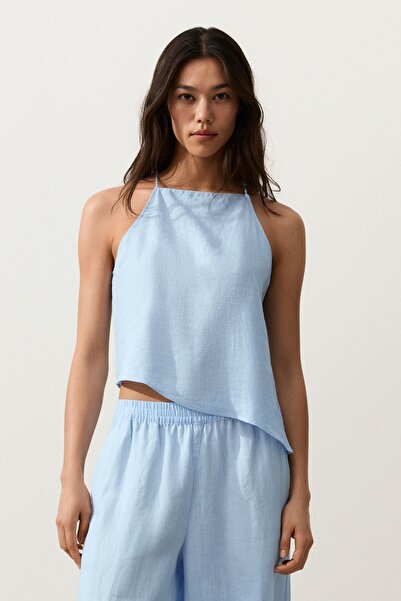 Oysho Asymmetric 100% linen sleeveless top