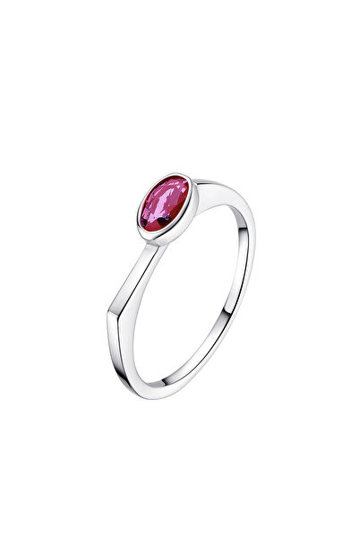 Lisa&Co. Inel Argint Oval Stone 52 mm / Argint placat cu rodiu / Zircon rosu
