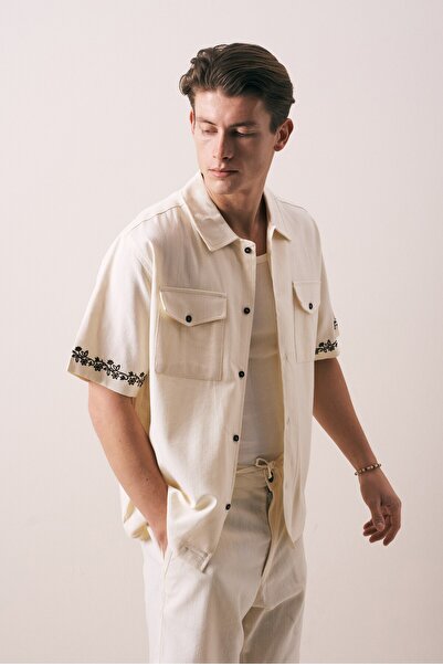 carinoman OVERSIZE FIT NAKIŞLI CEP DETAYLI GÖMLEK
