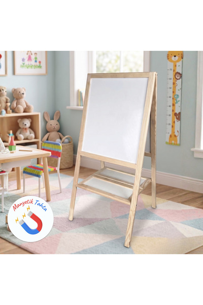Toysilla Ahşap Ayaklı Manyetik Yazı Tahtası - Kara Tahta ve Beyaz Tahta + Ful...