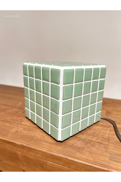 Vetro Studio Cam Mozaik Küp Aydınlatma 14x14 cm El Yapımı Modern Dekoratif Am...