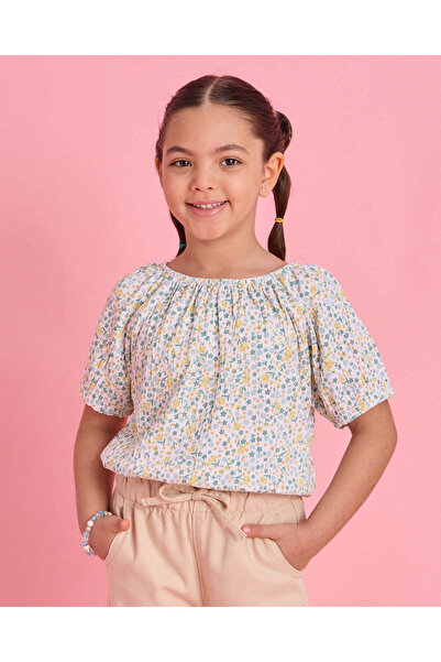 REDTAG Girls White Floral Jersey Top