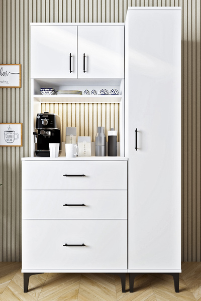 Ases Mobilya ASL4015 Led Işıklı Kahve Köşesi Çekmeceli Boy Dolaplı Çok Amaçlı...