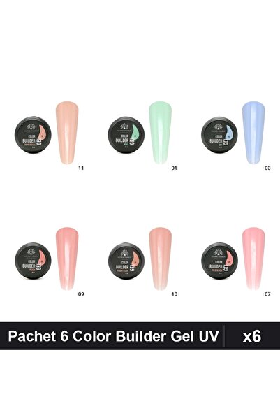global fashion Pachet 6 Color Builder Gel UV 15g - Nr.01 Nr.03 Nr.07 Nr.09 Nr...