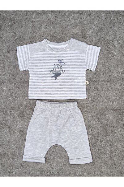 LİFA KİDS 2-Piece Baby Boy Set Gray 100% Cotton 6-12-18 Months