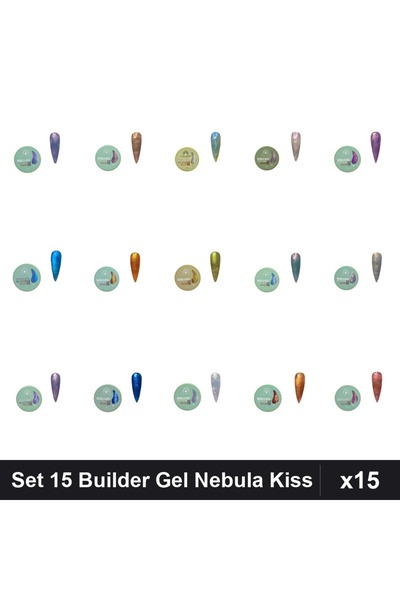 global fashion Set 15 Nebula Kiss Builder Gel 15g - Nr.01-16 Construcție Unghii