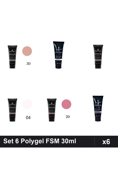 FSM Set 6 Polygel 30ml - Nr.01, Nr.04, Nr.15, Nr.17, Nr.20, Nr.30 - Constructie
