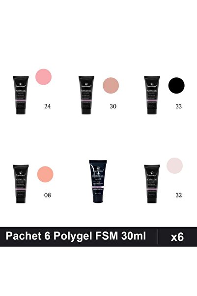 FSM Set 6 Polygel 30ml - Nr.24, Nr.30, Nr.33, Nr.08, Nr.15, Nr.32