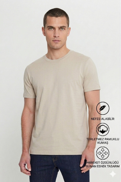 FAVORİST Men's Slim Fit Crew Neck Short Sleeve Soft Textured Basic Black T-Shirt