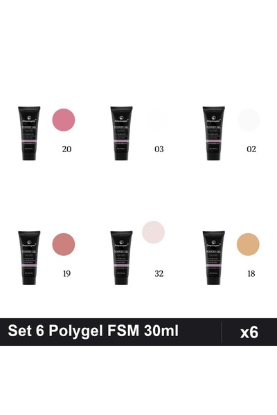 FSM Set 6 Polygel 30ml - Nr.02, Nr.03, Nr.18, Nr.19, Nr.20, Nr.32