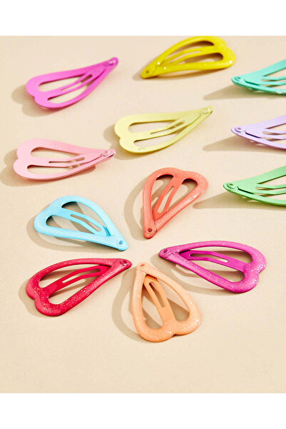 REDTAG Girls Assorted Heart Hair Clip 12 Piece Set