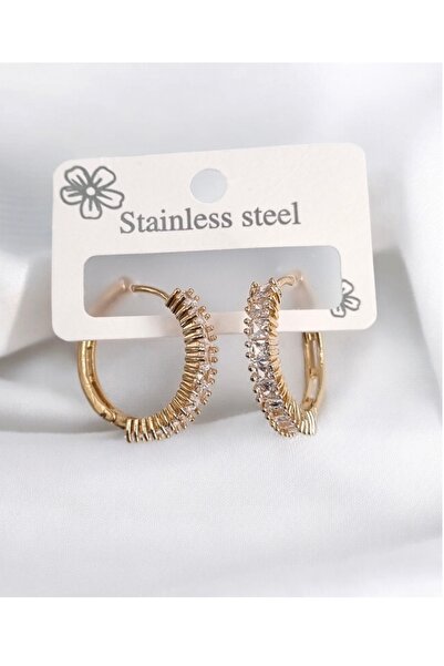 Çelik zirkon taşlı küpe