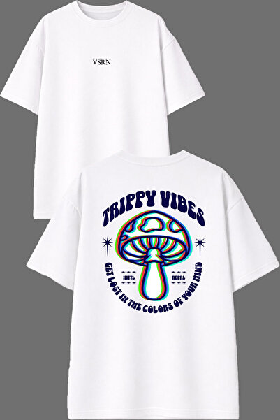 VSRN Trip Vibe Design Front and Back Printed White Oversize T-Shirt