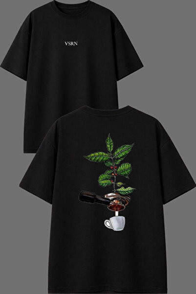 VSRN Daldan Bardaga Design Front and Back Printed Black Oversize T-Shirt