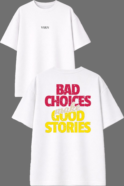 VSRN Tricou supradimensionat alb cu imprimeu față-spate Good Stories Design