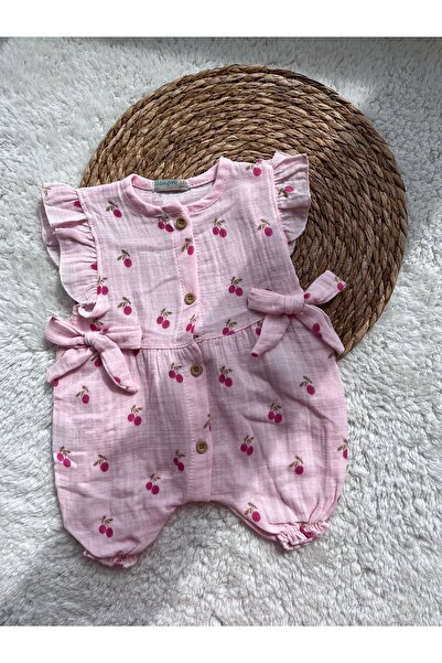 Nanon Baby Kız Bebek Müslin Kolsuz Tulum Salopet Organik Kumaş Baskılı Önden ...