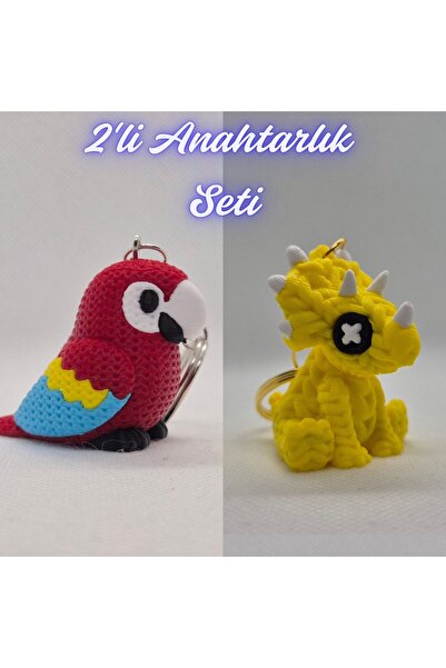 3DAtölyeMaker Fire Engine Red Knitted Pattern Parrot and Yellow Knitted Patte...
