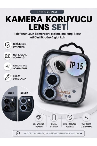 KılıfdünyasıGm iPhone 15 Uyumlu simli Kamera Lens Koruyucu