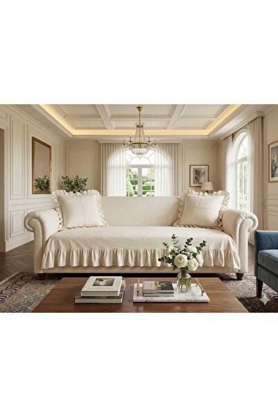 Erba kreasyon Frilly Sofa Cover Bohemian 100% Cotton Raw Linen Sofa Cover 200...