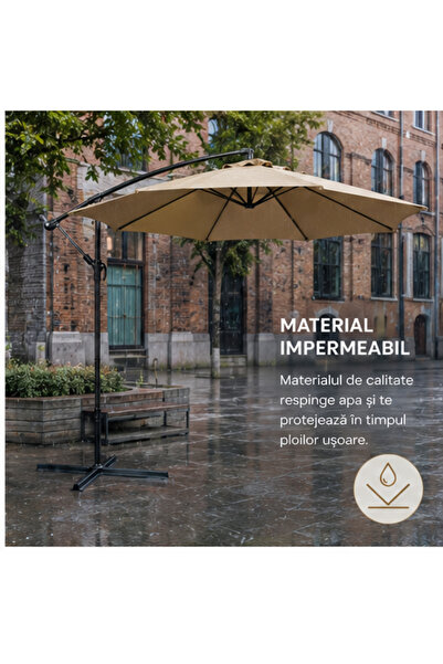 OEM Umbrelă de Grădină 3m, Reglabilă, Suport Inclus Maro (RO-V03) (PLD)