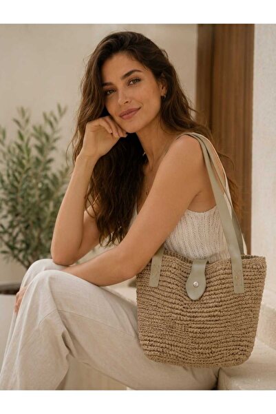 HİGHRUN Minimal Design Leather Strap Mesh Knitted Hand and Shoulder Bag