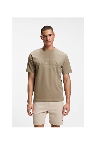BOSS Erkek Baskı Desen Kısa Kol Bisiklet Yaka Normal Kesim Haki T-Shirt