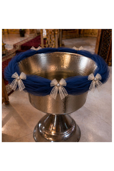 Recostore Aranjament pentru cristelnita, Bleumarin cu fundita din dantela, 3M...