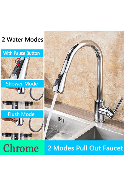 Choice4 Chrome Rozin Black Kitchen Faucet Single Hole Pull Out Spout Kitchen ...