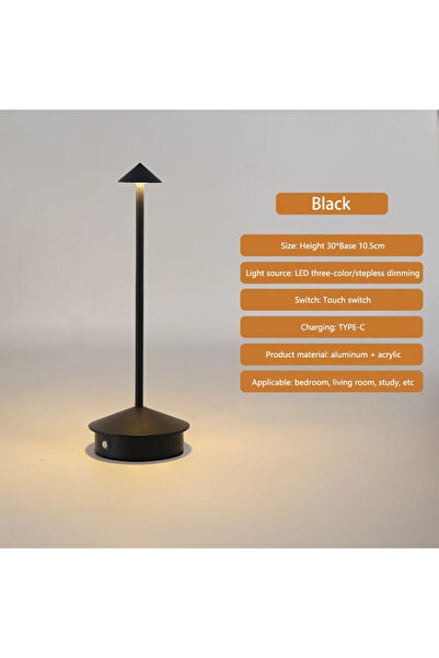 choice2 Black Creative LED Pointed Desk Lamp Charging Touch 3 Color Stepless ...
