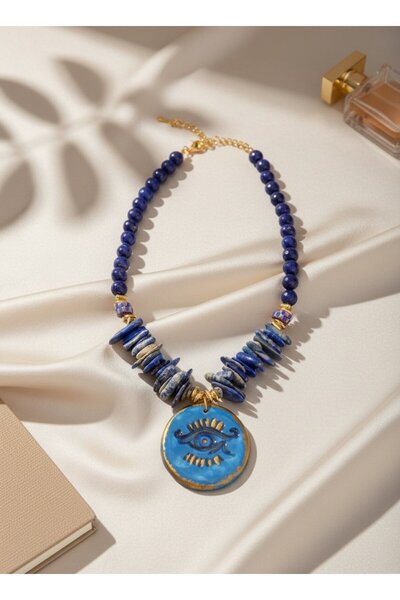 SR Jewelry Box Lacivert Doğal Taşlı Nazar Göz Figürlü Kolye – Bohem & Etnik T...
