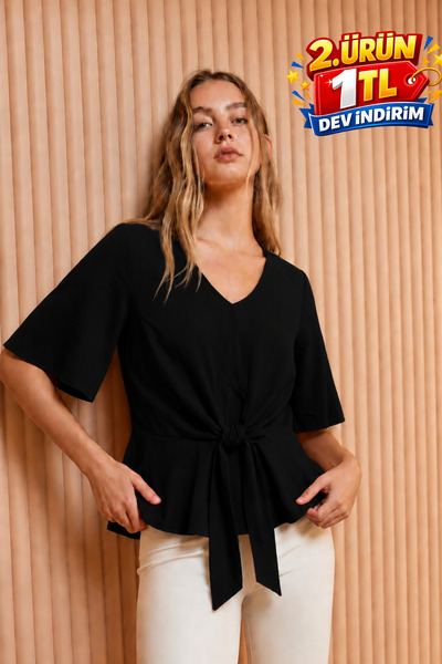 DAMGA JEANS Bluză neagră elegantă spaniolă cu șireturi pentru femei