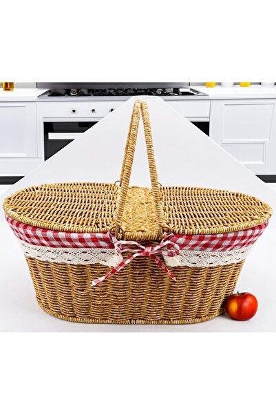 Days In Colours KOS-01432A - Spt-382 Kumaşlı Büyük Oval Piknik Sepeti 45cm