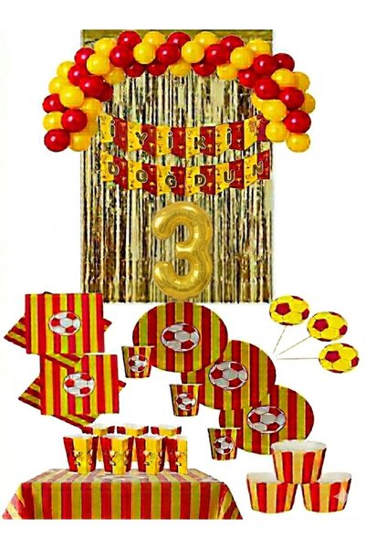 Mehca 16 Person Yellow Red (Gs) Folioed Birthday Concept for 3-Year-Olds