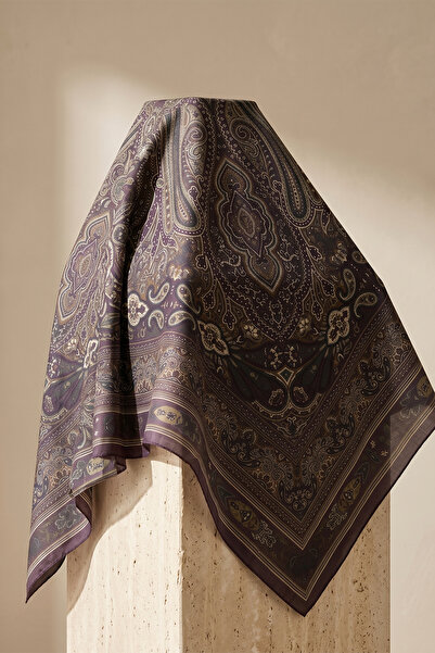 FERHEL Eșarfă premium cu model etnic Paisley, stil hijab, 120 x 120 - Prune