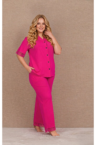 Lohusa Homewear New Season Women's Pink Buttoned Design Short Sleeve Summer P...