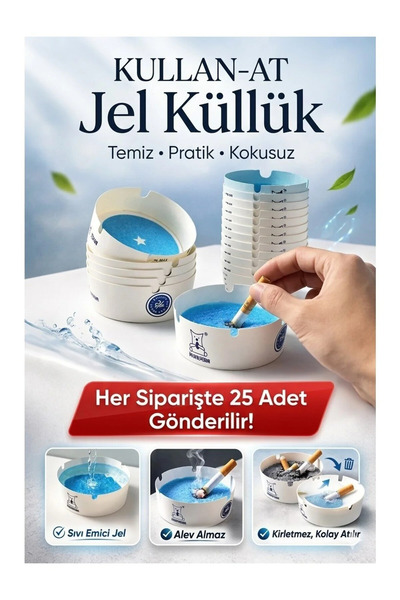 Tasarım Evi 25 Adet Tek Kullanımlık Kül Tablası Kokusuz Taşınabilir Pratik Je...
